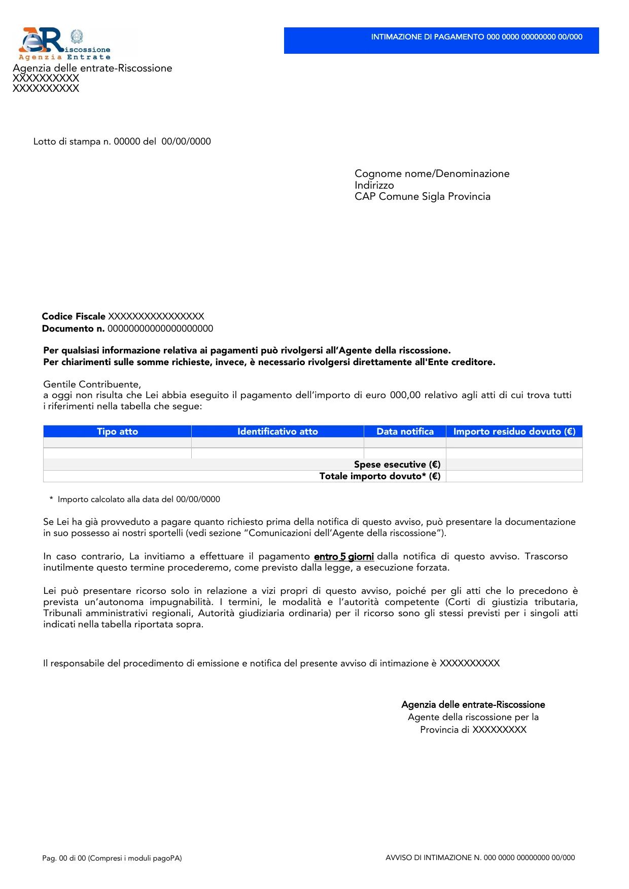Intimazione di pagamento, pagina 1 di 3